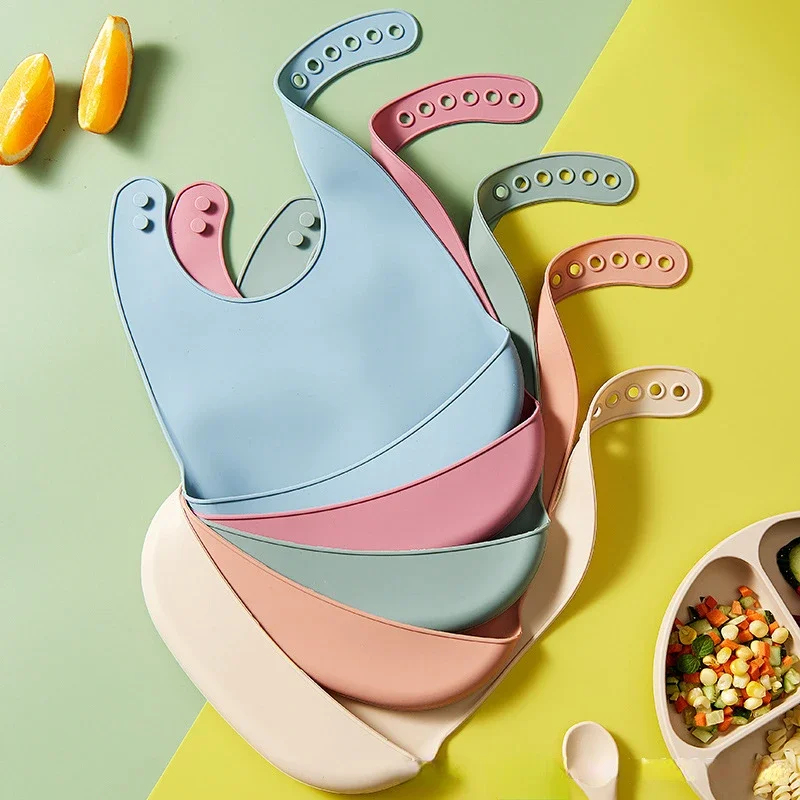 Silicone Baby Bibs - 1/2 قطعة مريلة أطفال قابلة للتعديل